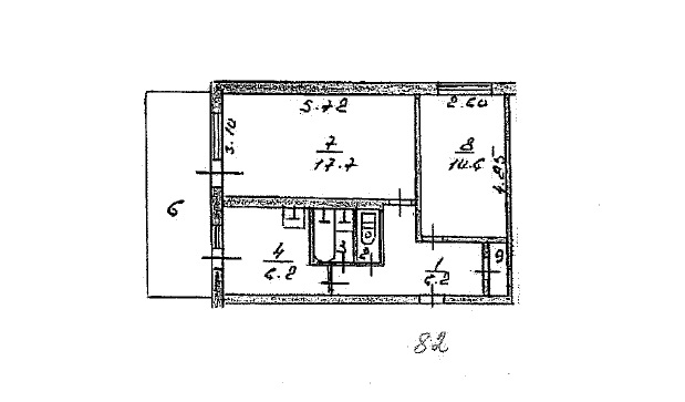 2 комнатная квартира 44,8 кв.м., кв. 82